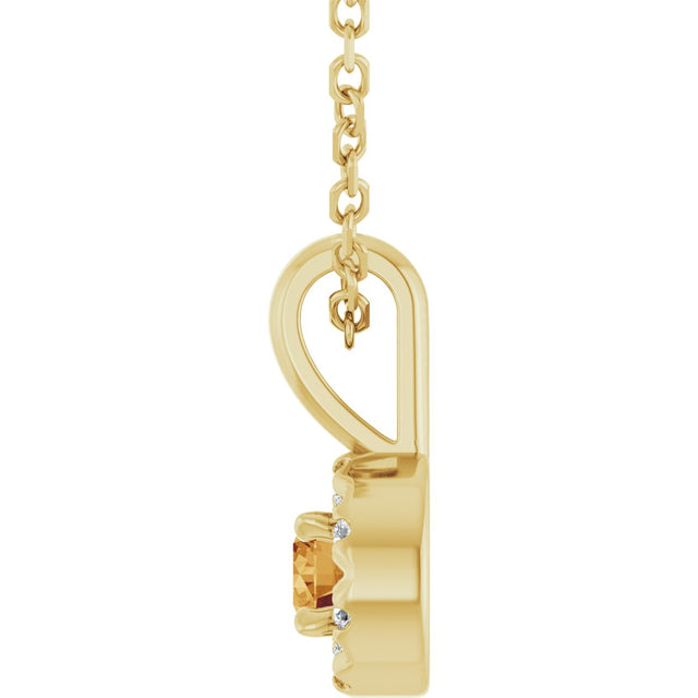 14K Gold Emerald Natural Citrine Halo-Style Necklace or Pendant - Yellow Gold - view 6