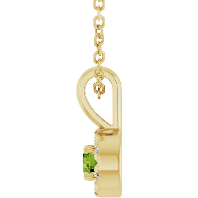 14K Gold Emerald Natural Peridot Halo-Style Necklace or Pendant - Yellow Gold - view 6