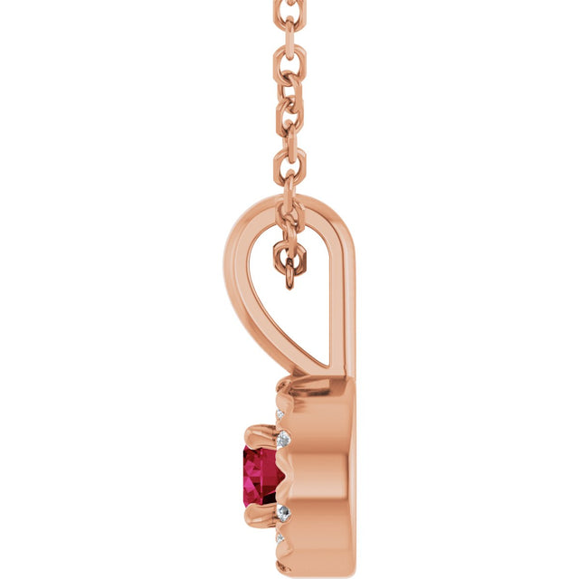 14K Gold Emerald Natural Ruby Halo-Style Necklace or Pendant - Rose Gold - view 6