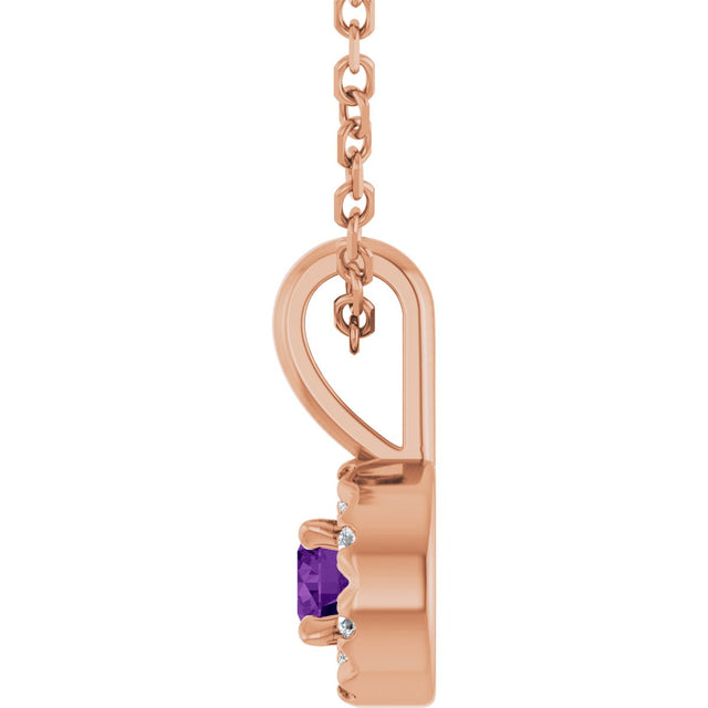 14K Gold Emerald Natural Amethyst Halo-Style Necklace or Pendant - Rose Gold - view 6