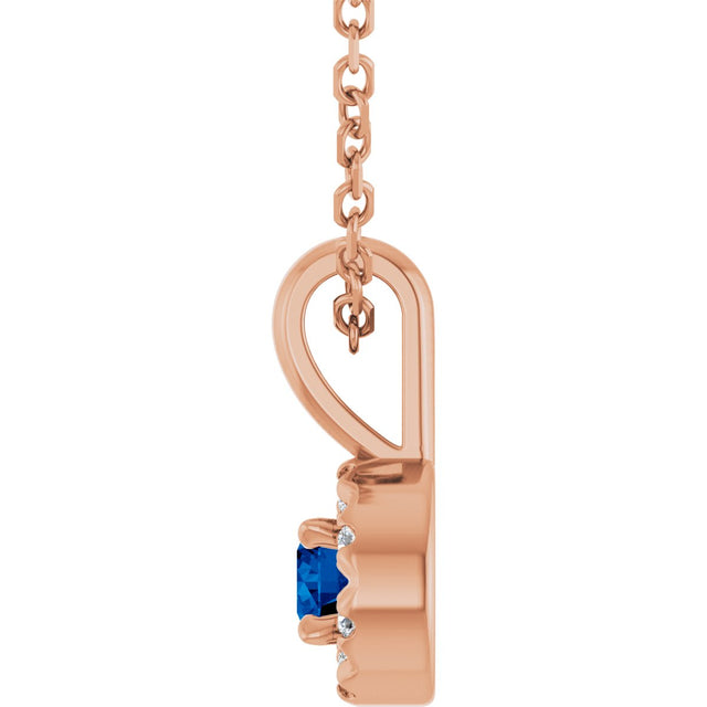 14K Gold Emerald Lab-Grown Blue Sapphire Halo-Style Necklace or Pendant - Rose Gold - view 6