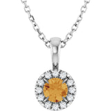 14K Gold Emerald Natural Citrine Halo-Style Necklace or Pendant - White Gold - view 6
