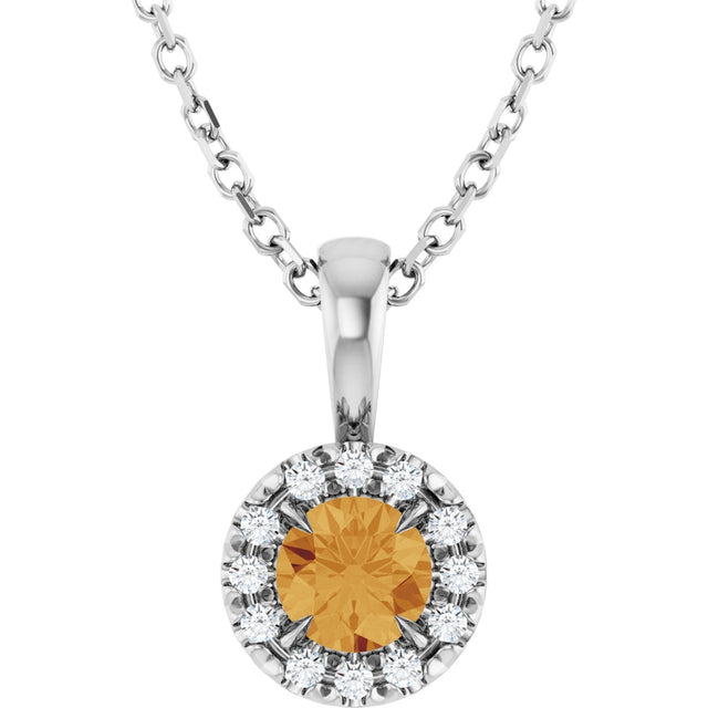 14K Gold Emerald Natural Citrine Halo-Style Necklace or Pendant - White Gold - view 6