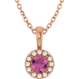 14K Gold Emerald Natural Pink Tourmaline Halo-Style Necklace or Pendant - Rose Gold - view 5