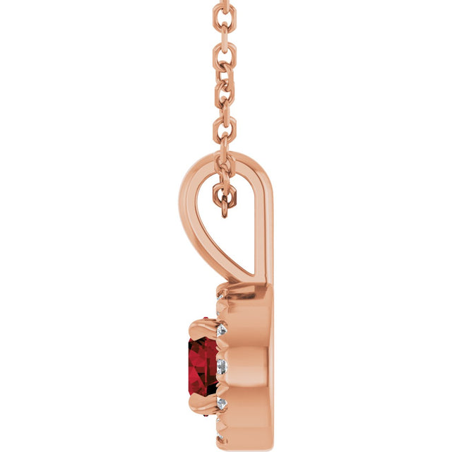 14K Gold Emerald Natural Mozambique Garnet Halo-Style Necklace or Pendant - Rose Gold - view 6