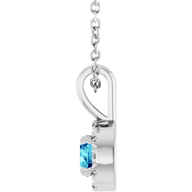 Platinum Emerald Natural Blue Zircon Halo-Style Necklace or Pendant - view 6