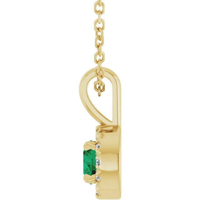 14K Gold Emerald Lab-Grown Emerald Halo-Style Necklace or Pendant - Yellow Gold - view 6
