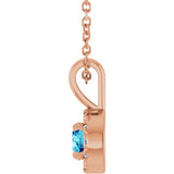 14K Gold Emerald Natural Blue Zircon Halo-Style Necklace or Pendant - Rose Gold - view 6