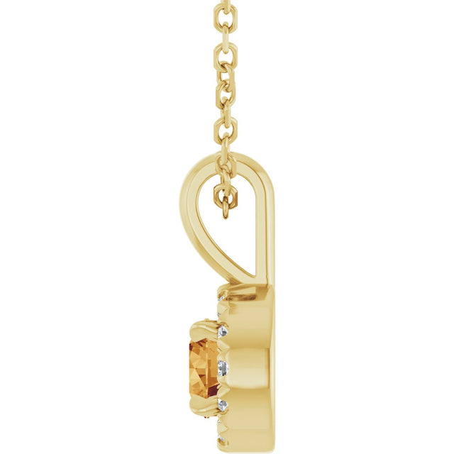 14K Gold Emerald Natural Citrine Halo-Style Necklace or Pendant - Yellow Gold - view 5