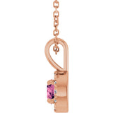 14K Gold Emerald Natural Pink Tourmaline Halo-Style Necklace or Pendant - Rose Gold - view 6
