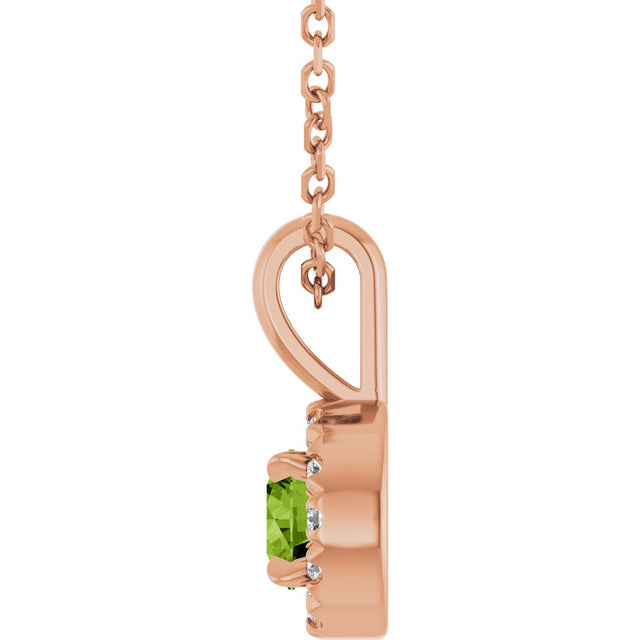 14K Gold Emerald Natural Peridot Halo-Style Necklace or Pendant - Rose Gold - view 6