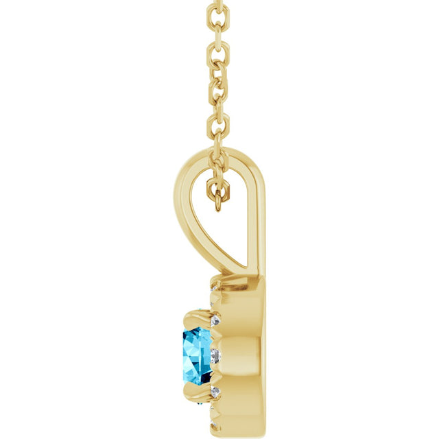 14K Gold Emerald Natural Aquamarine Halo-Style Necklace or Pendant - Yellow Gold - view 6