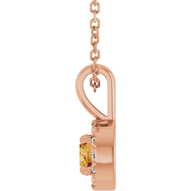 14K Gold Emerald Natural Citrine Halo-Style Necklace or Pendant - Rose Gold - view 5