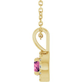 14K Gold Emerald Natural Pink Tourmaline Halo-Style Necklace or Pendant - Yellow Gold - view 6