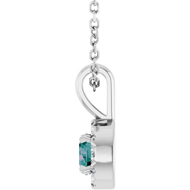 14K Gold Emerald Lab-Grown Alexandrite Halo-Style Necklace or Pendant - White Gold - view 6