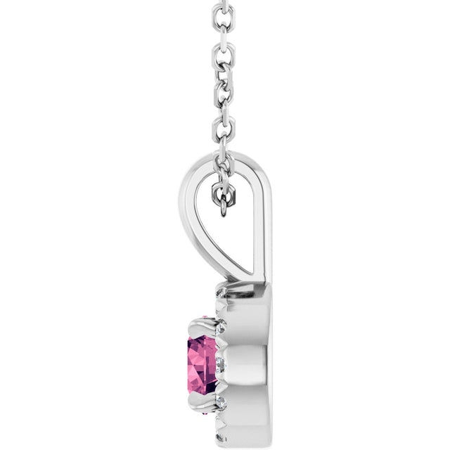 14K Gold Emerald Natural Pink Tourmaline Halo-Style Necklace or Pendant - White Gold - view 6