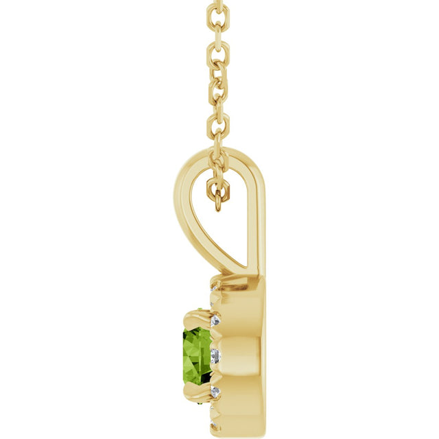 14K Gold Emerald Natural Peridot Halo-Style Necklace or Pendant - Yellow Gold - view 6
