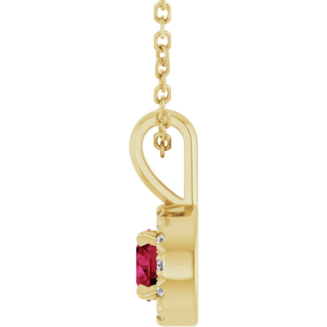 14K Gold Emerald Lab-Grown Ruby Halo-Style Necklace or Pendant - Yellow Gold - view 6