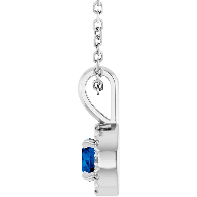 14K Gold Emerald Natural Blue Sapphire Halo-Style Necklace or Pendant - White Gold - view 6