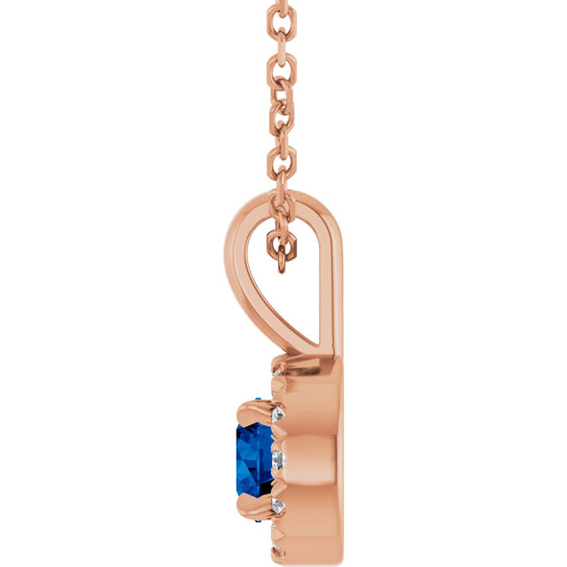 14K Gold Emerald Lab-Grown Blue Sapphire Halo-Style Necklace or Pendant - Rose Gold - view 6