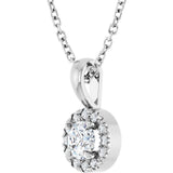 14K Gold Emerald Natural White Sapphire Halo-Style Necklace or Pendant - White Gold - view 5