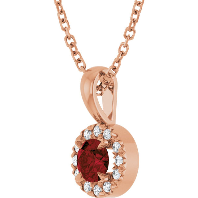 14K Gold Emerald Natural Mozambique Garnet Halo-Style Necklace or Pendant - Rose Gold - view 5