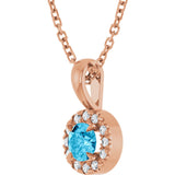 14K Gold Emerald Natural Aquamarine Halo-Style Necklace or Pendant - Rose Gold - view 5