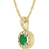 14K Gold Emerald Lab-Grown Emerald Halo-Style Necklace or Pendant - Yellow Gold - view 5