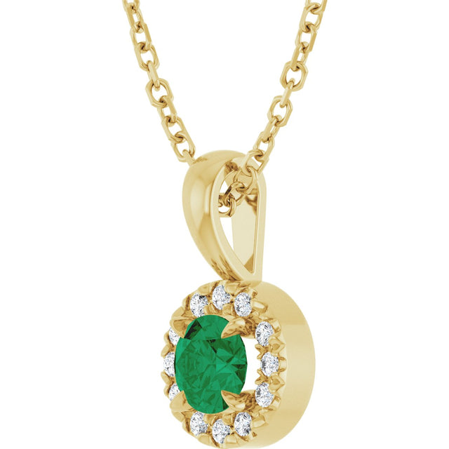 14K Gold Emerald Natural Emerald Halo-Style Necklace or Pendant - Yellow Gold - view 5