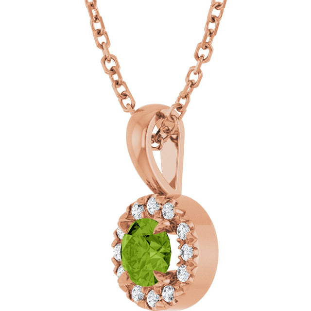 14K Gold Emerald Natural Peridot Halo-Style Necklace or Pendant - Rose Gold - view 5