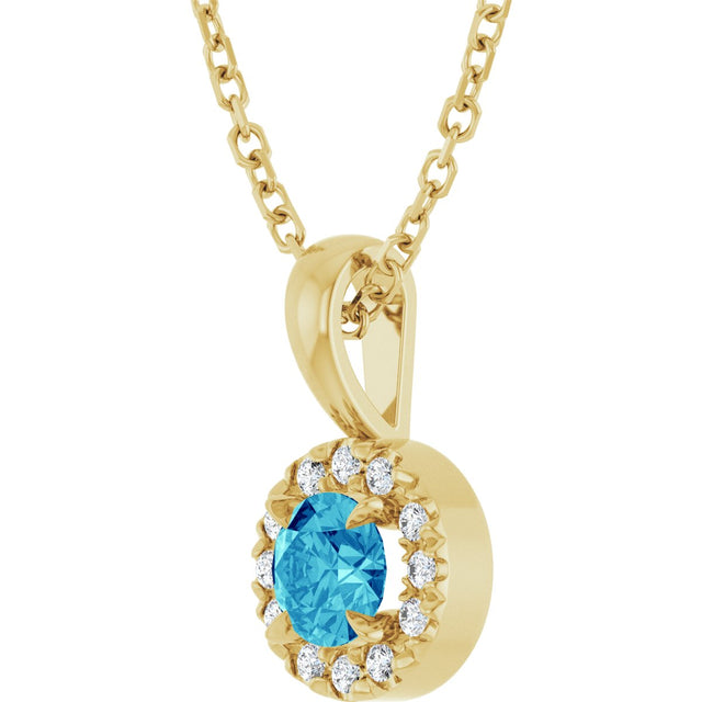 14K Gold Emerald Natural Blue Zircon Halo-Style Necklace or Pendant - Yellow Gold - view 5
