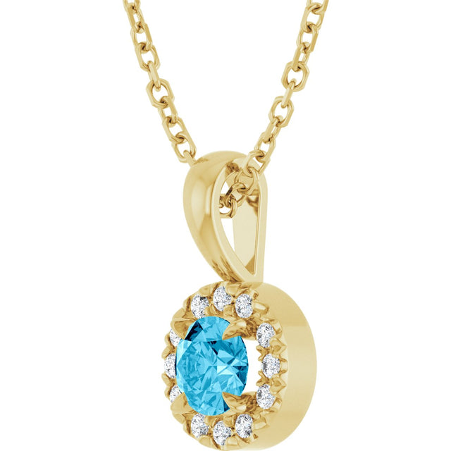 14K Gold Emerald Natural Aquamarine Halo-Style Necklace or Pendant - Yellow Gold - view 5