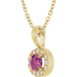14K Gold Emerald Natural Pink Tourmaline Halo-Style Necklace or Pendant - Yellow Gold - view 5