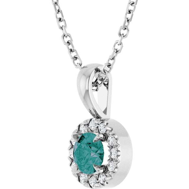 14K Gold Emerald Lab-Grown Alexandrite Halo-Style Necklace or Pendant - White Gold - view 5