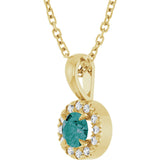 14K Gold Emerald Lab-Grown Alexandrite Halo-Style Necklace or Pendant - Yellow Gold - view 5