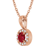 14K Gold Emerald Natural Ruby Halo-Style Necklace or Pendant - Rose Gold - view 5
