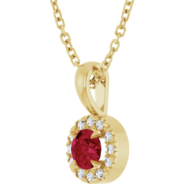 14K Gold Emerald Natural Ruby Halo-Style Necklace or Pendant - Yellow Gold - view 5