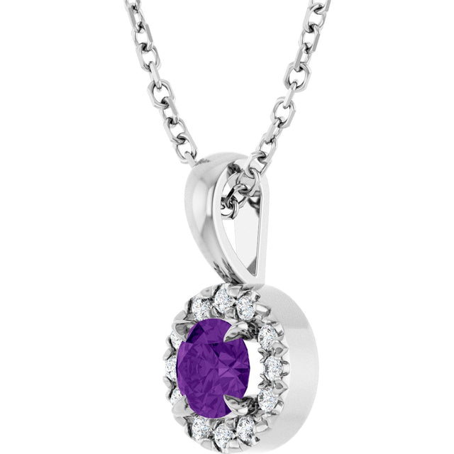 Platinum Emerald Natural Amethyst Halo-Style Necklace or Pendant - view 5