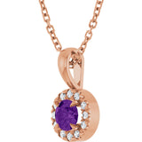 14K Gold Emerald Natural Amethyst Halo-Style Necklace or Pendant - Rose Gold - view 5