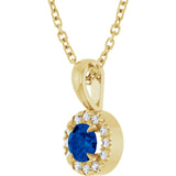 14K Gold Emerald Natural Blue Sapphire Halo-Style Necklace or Pendant - Yellow Gold - view 5
