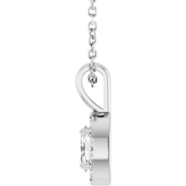 14K Gold Emerald Natural White Sapphire Halo-Style Necklace or Pendant - White Gold - view 6