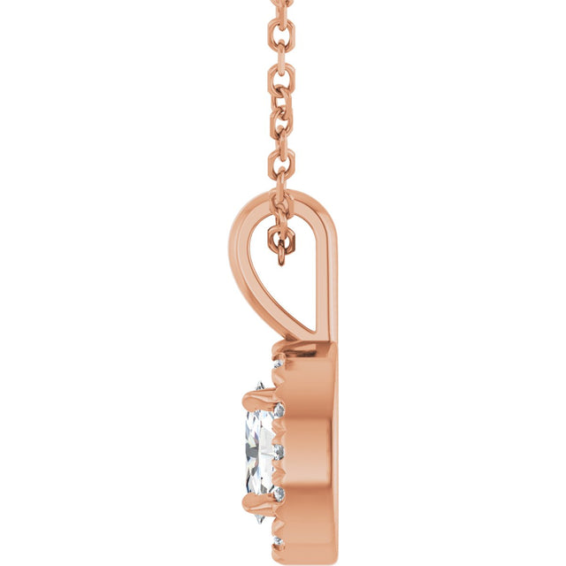 14K Gold Emerald Natural White Sapphire Halo-Style Necklace or Pendant - Rose Gold - view 6