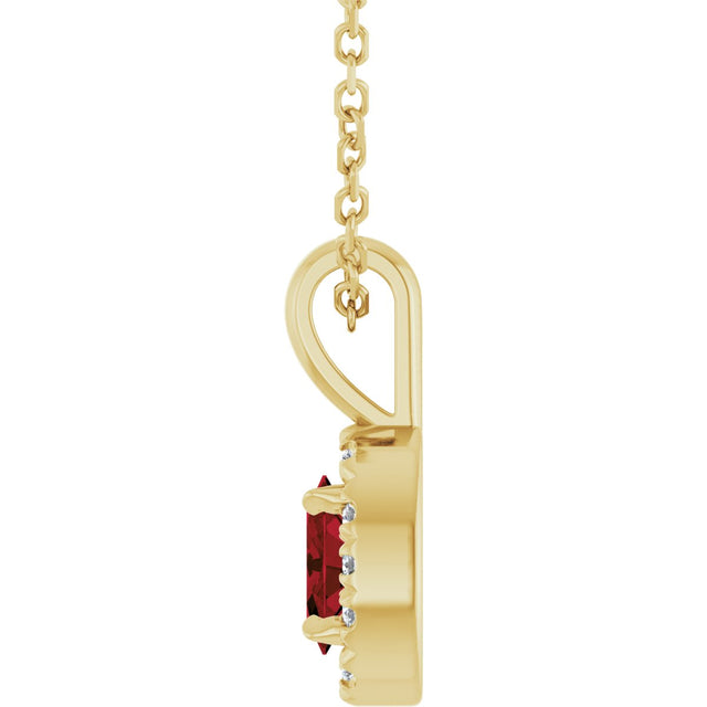14K Gold Emerald Natural Mozambique Garnet Halo-Style Necklace or Pendant - Yellow Gold - view 6