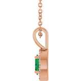 14K Gold Emerald Lab-Grown Emerald Halo-Style Necklace or Pendant - Rose Gold - view 6
