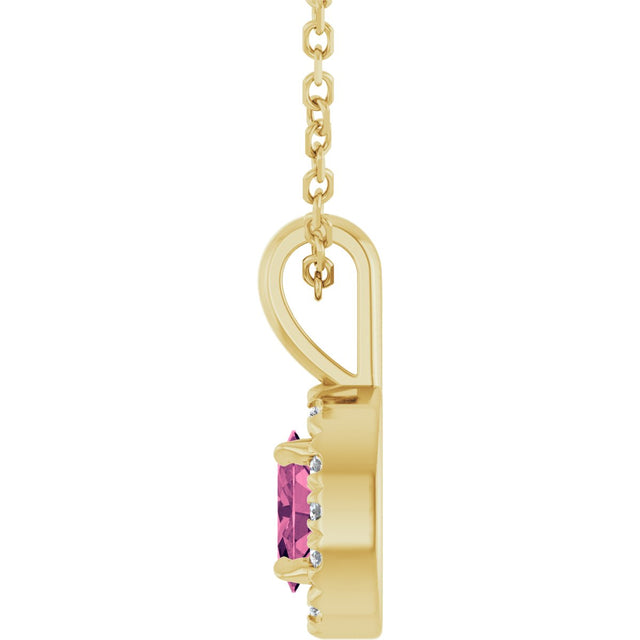 14K Gold Emerald Natural Pink Tourmaline Halo-Style Necklace or Pendant - Yellow Gold - view 6