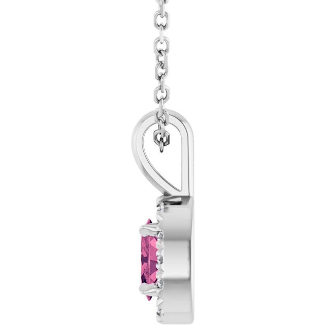 14K Gold Emerald Natural Pink Tourmaline Halo-Style Necklace or Pendant - White Gold - view 6