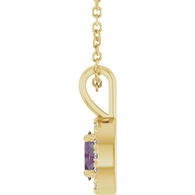14K Gold Emerald Lab-Grown Alexandrite Halo-Style Necklace or Pendant - Yellow Gold - view 6