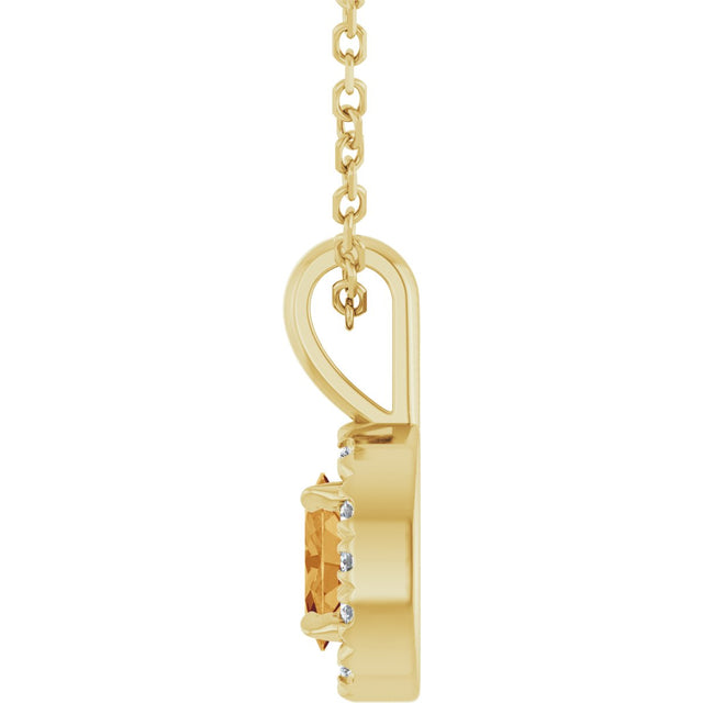 14K Gold Emerald Natural Citrine Halo-Style Necklace or Pendant - Yellow Gold - view 6