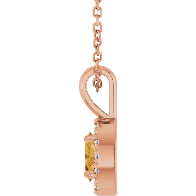 14K Gold Emerald Natural Citrine Halo-Style Necklace or Pendant - Rose Gold - view 6
