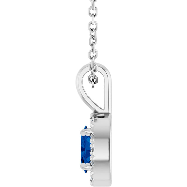 14K Gold Emerald Natural Blue Sapphire Halo-Style Necklace or Pendant - White Gold - view 6